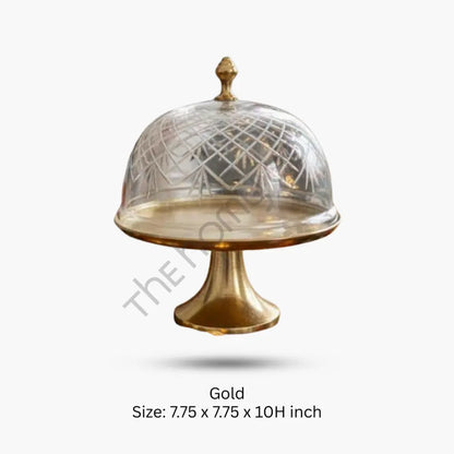 Elegant Cake Stand with Glass Cover | Metal Pedestal Dessert Stand for Parties & Home - Cake Stands