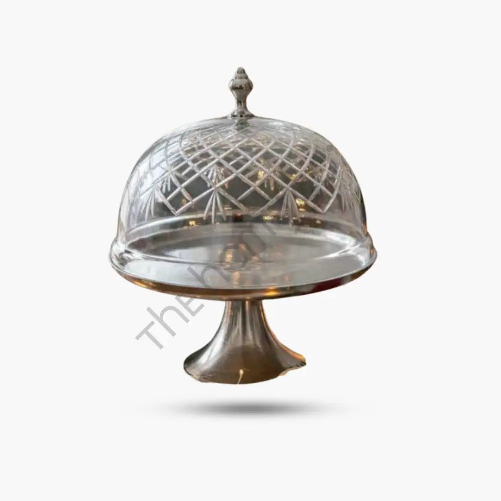 Elegant Cake Stand with Glass Cover | Metal Pedestal Dessert Stand for Parties & Home - Cake Stands
