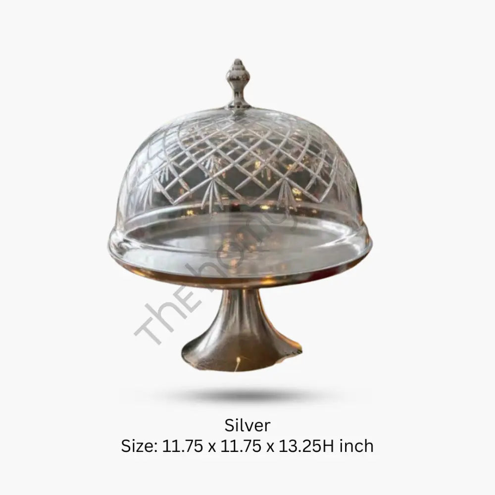 Elegant Cake Stand with Glass Cover | Metal Pedestal Dessert Stand for Parties & Home - Cake Stands