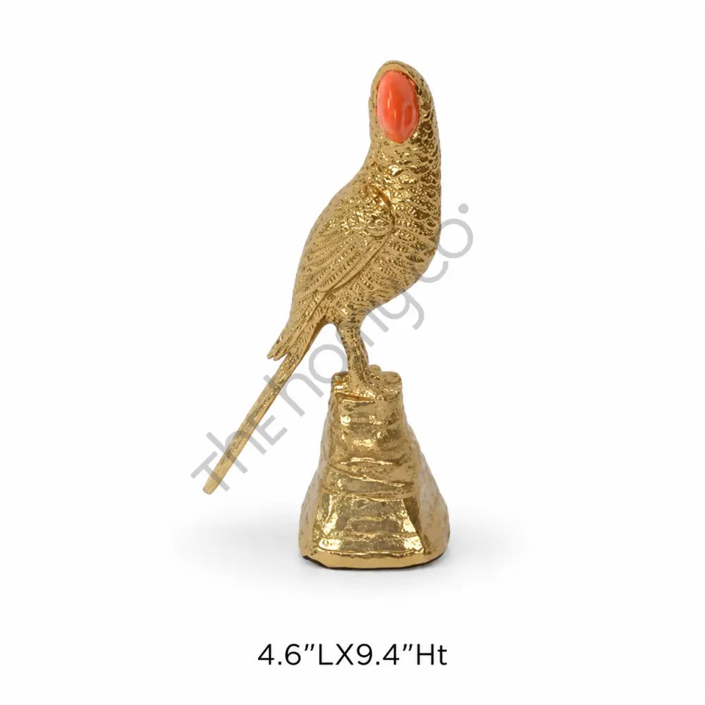 Elegant gold parrot figurine with red accent and intricate feather detailing for home decor. - 2