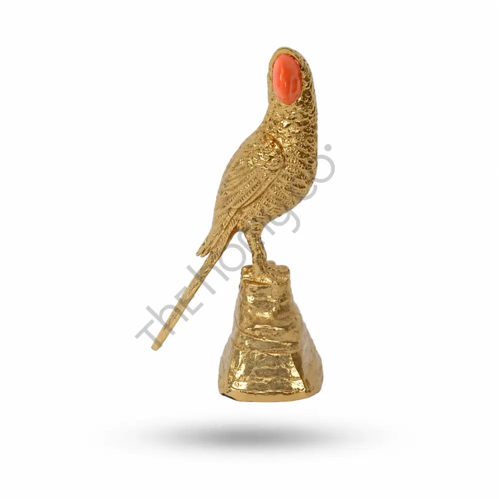 Elegant gold parrot figurine with red accent and intricate feather detailing for home decor. - 3