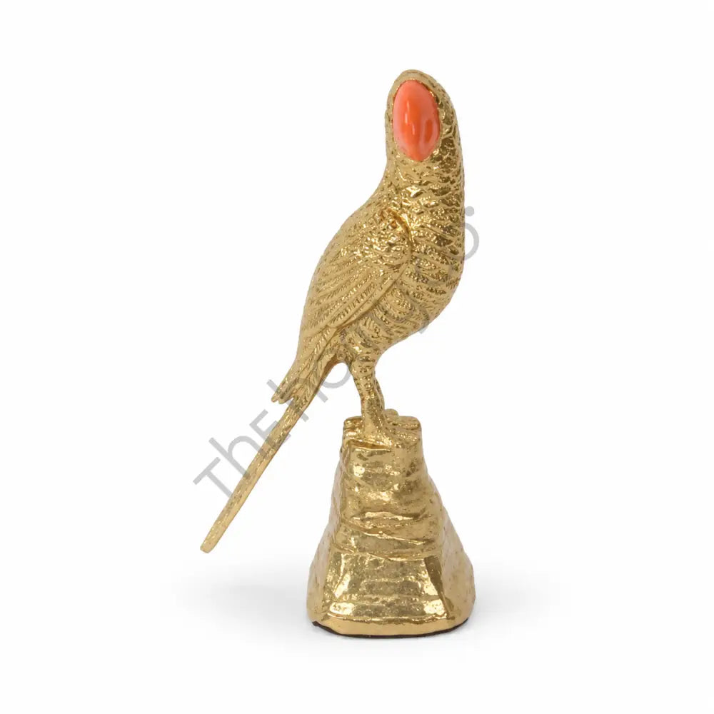 Elegant gold parrot figurine with red accent and intricate feather detailing for home decor.