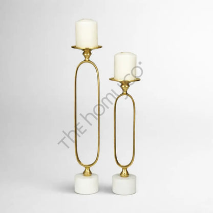 Elegant Metal Candle Holder Set | Gold Finish Pillar Candle Stand for Table Decor - Candle Holders
