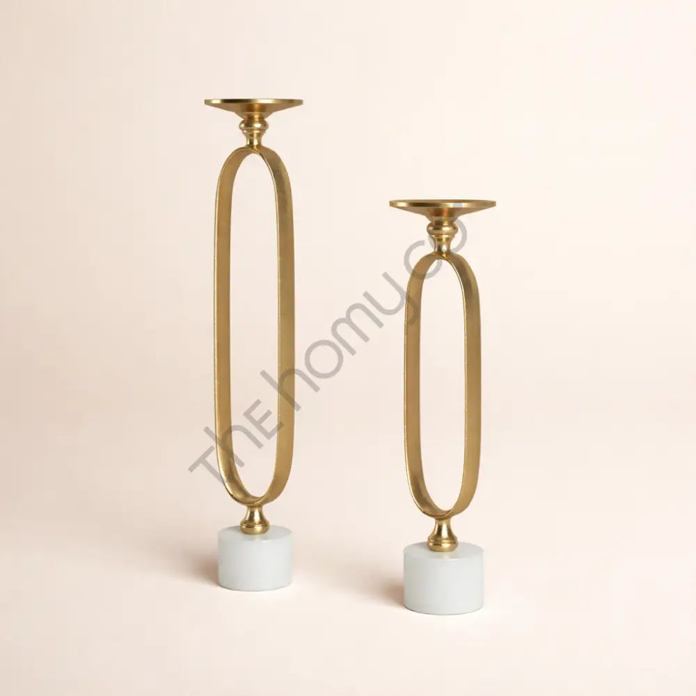 Elegant Metal Candle Holder Set | Gold Finish Pillar Candle Stand for Table Decor - Candle Holders