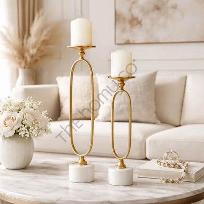 Elegant Metal Candle Holder Set | Gold Finish Pillar Candle Stand for Table Decor - Candle Holders