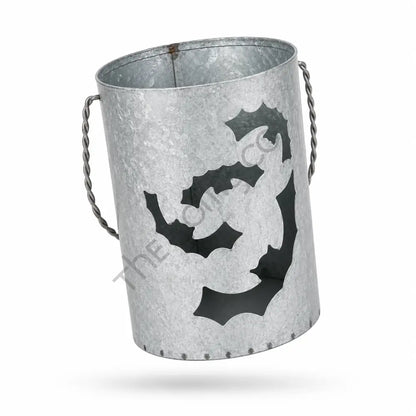 Galvanized metal bat lantern bucket with rustic cutout designs for Halloween home decor. - 2