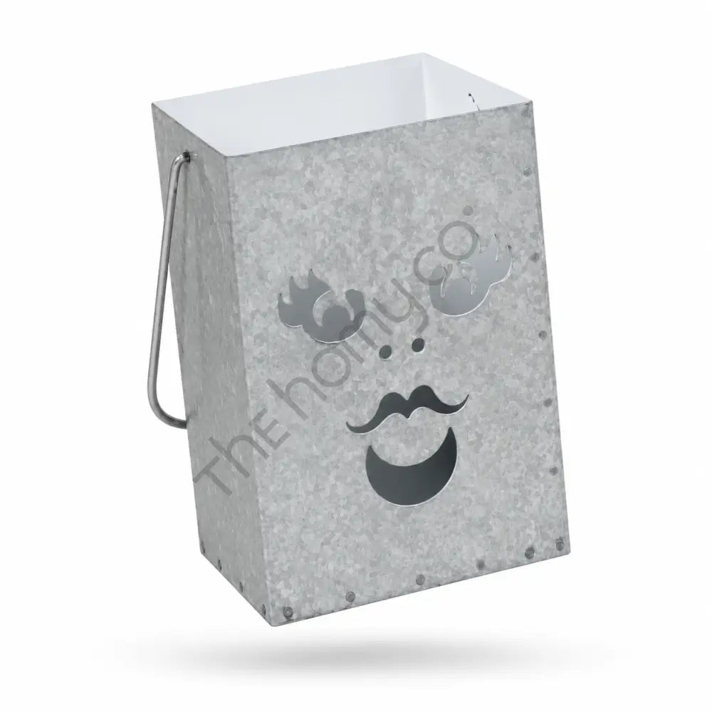 Rustic galvanized metal Halloween ghost lantern bucket with a spooky cutout face for holiday home decor. - 2