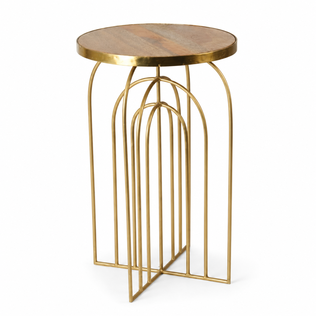 Modern Gold Arch Accent Table with Wooden Top