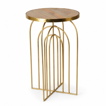 Modern Gold Arch Accent Table with Wooden Top