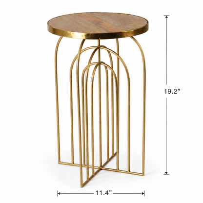 Modern Gold Arch Accent Table with Wooden Top