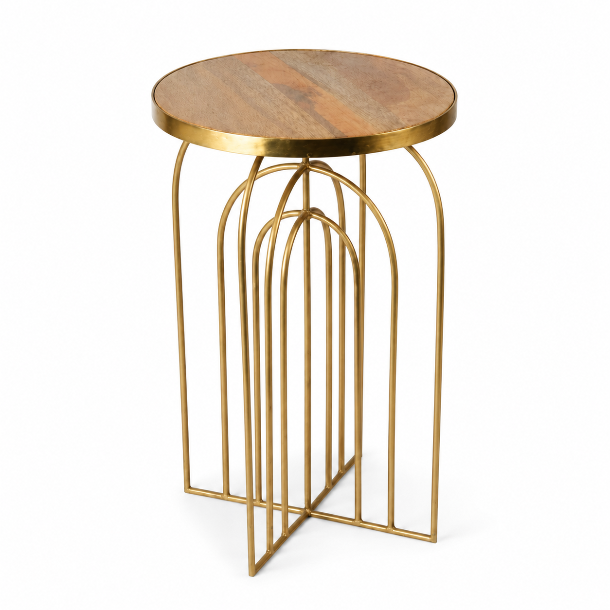 Modern Gold Arch Accent Table with Wooden Top