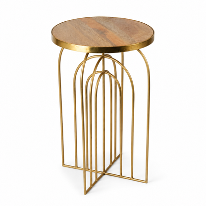 Modern Gold Arch Accent Table with Wooden Top