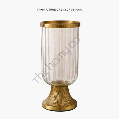 Glass Candle Holder with Metal Base | Gold Hurricane Candle Stand for Home Decor - Candle Holders