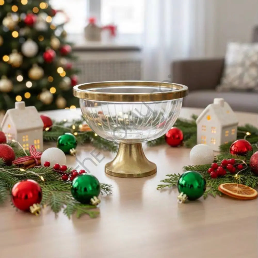 Glass Pedestal Bowl with Metal Base | Decorative Fruit Bowl Stand (Gold & Silver) - Cake Stands