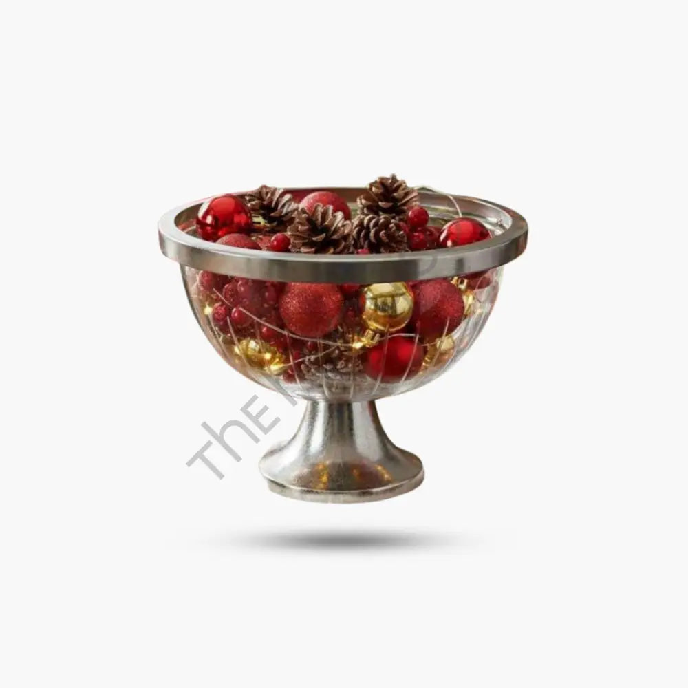 Glass Pedestal Bowl with Metal Base | Decorative Fruit Bowl Stand (Gold & Silver) - Cake Stands