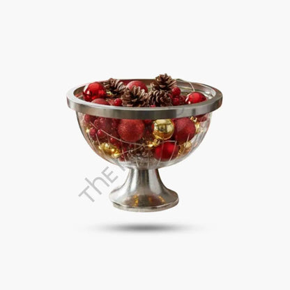 Glass Pedestal Bowl with Metal Base | Decorative Fruit Bowl Stand (Gold & Silver) - Cake Stands