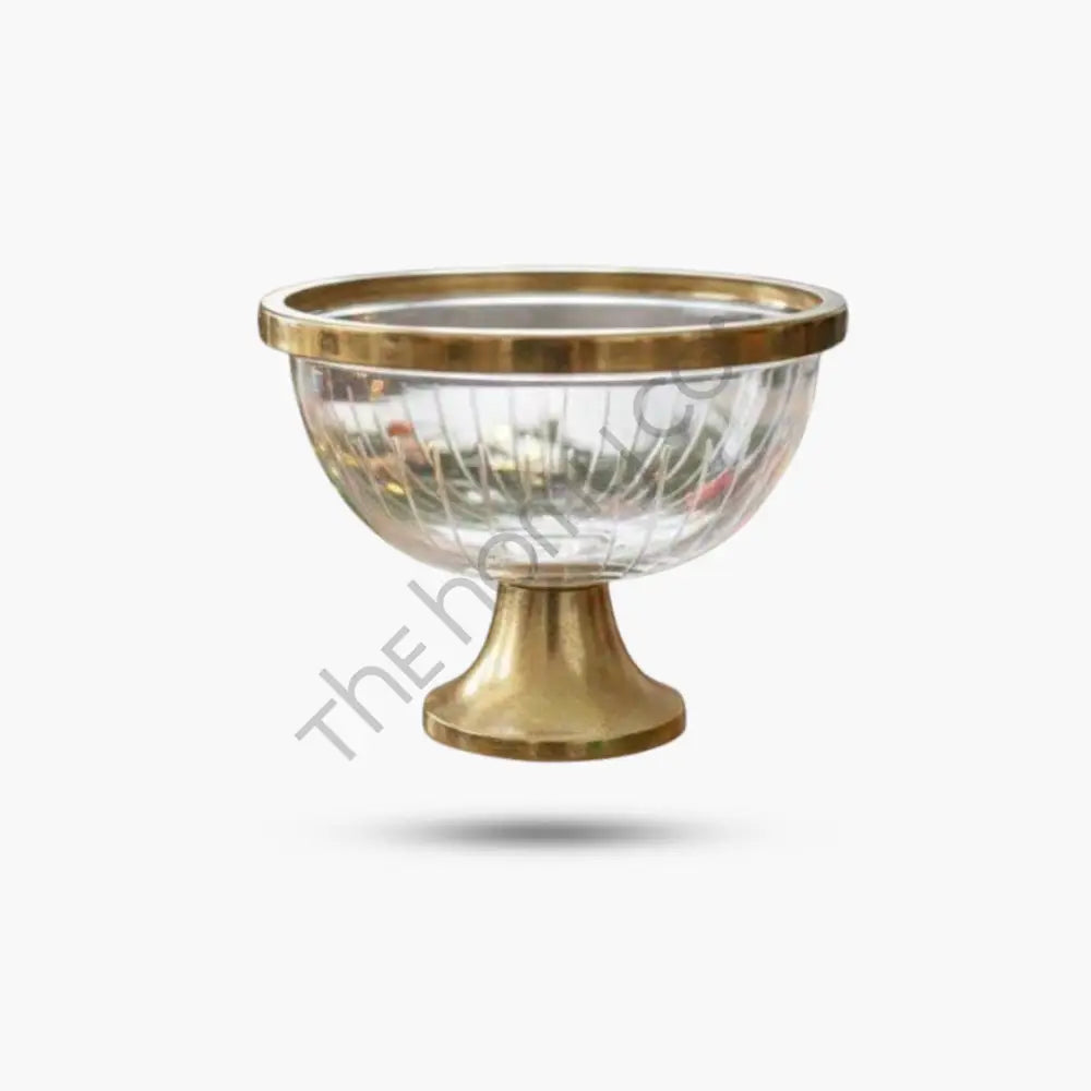 Glass Pedestal Bowl with Metal Base | Decorative Fruit Bowl Stand (Gold & Silver) - Cake Stands