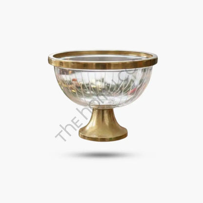 Glass Pedestal Bowl with Metal Base | Decorative Fruit Bowl Stand (Gold & Silver) - Cake Stands