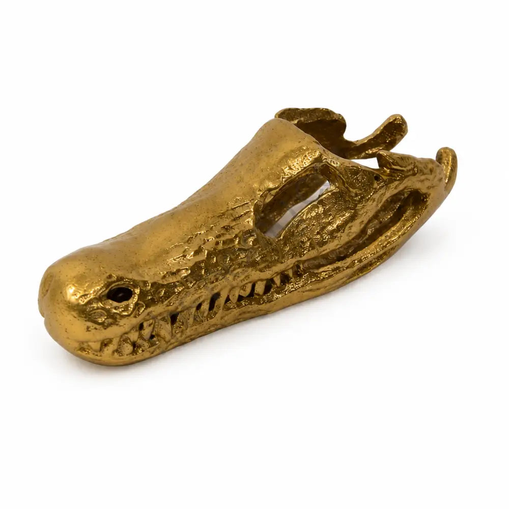 Gold crocodile skull decorative showpiece for modern home and office decor. - 2