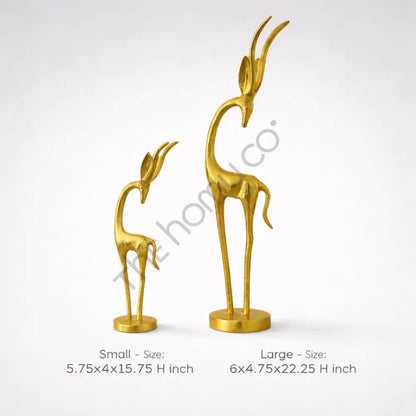 Gold Deer Figurine Set of 2 | Decorative Metal Animal Sculpture for Home Decor - Showpieces