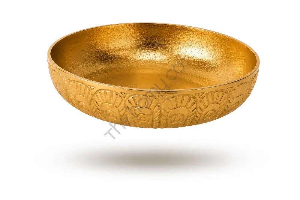 Gold metal centerpiece serving bowl with textured interior for modern home decor. - 3