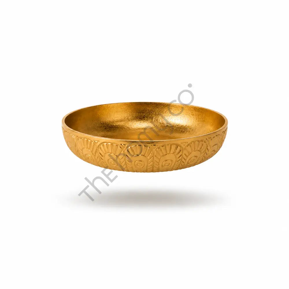 Gold metal centerpiece serving bowl with textured interior for modern home decor. - 2