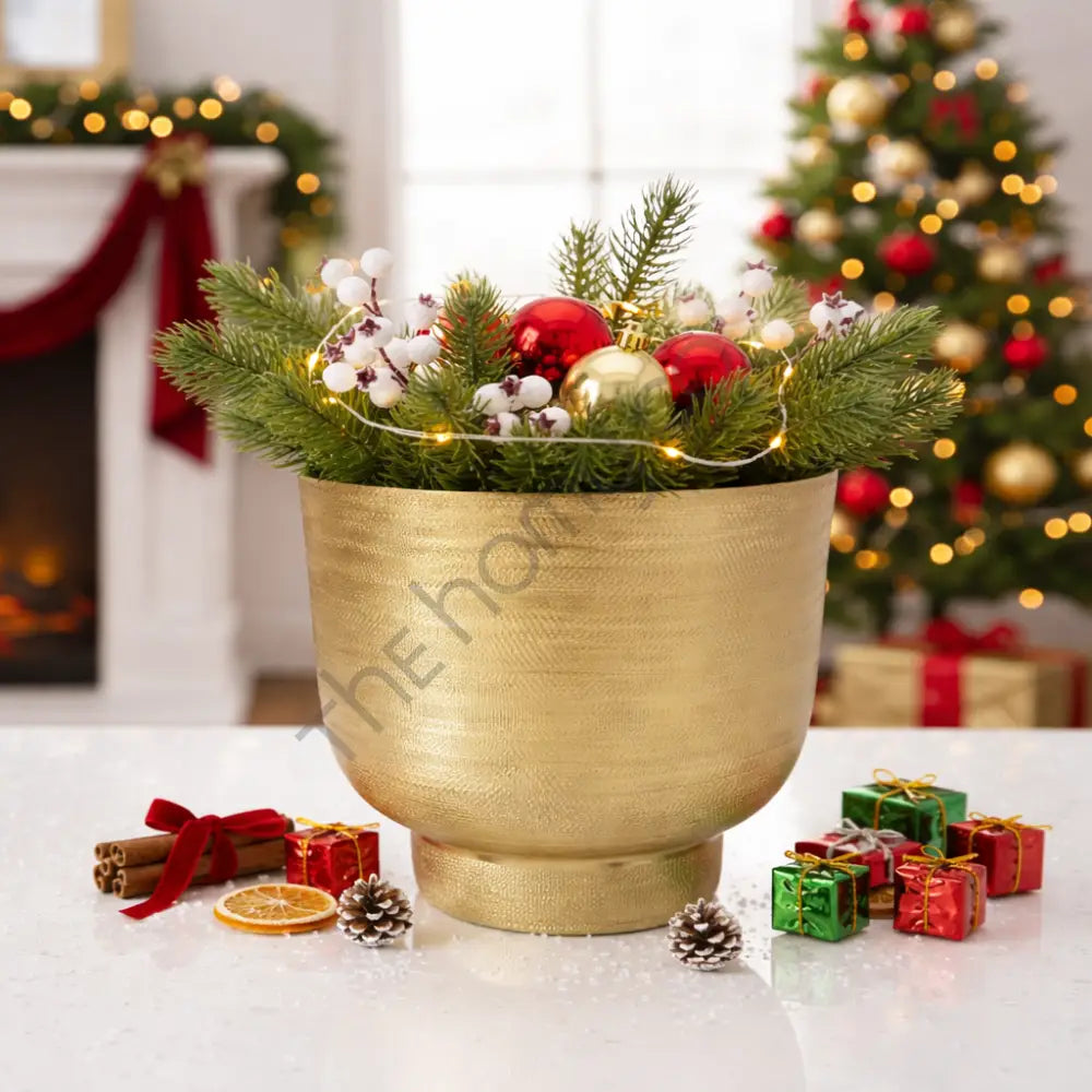 Gold Metal Decorative Bowl | Modern Centerpiece Bowl for Dining Table & Home Decor - Platter