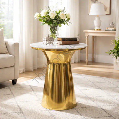 Gold Metal Side Table with Marble Top - Tables