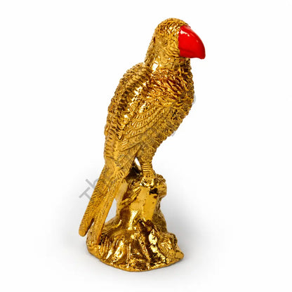 Elegant gold parrot figurine with a striking red beak for modern metal home decor. - 2
