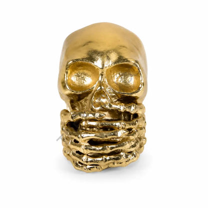 Gold skull showpiece modern home decor sculpture with a high-gloss metallic finish.
