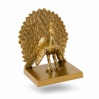 Elegant golden peacock decorative showpiece with a luxurious gold finish and intricate feather detailing for home and office decor. - 2