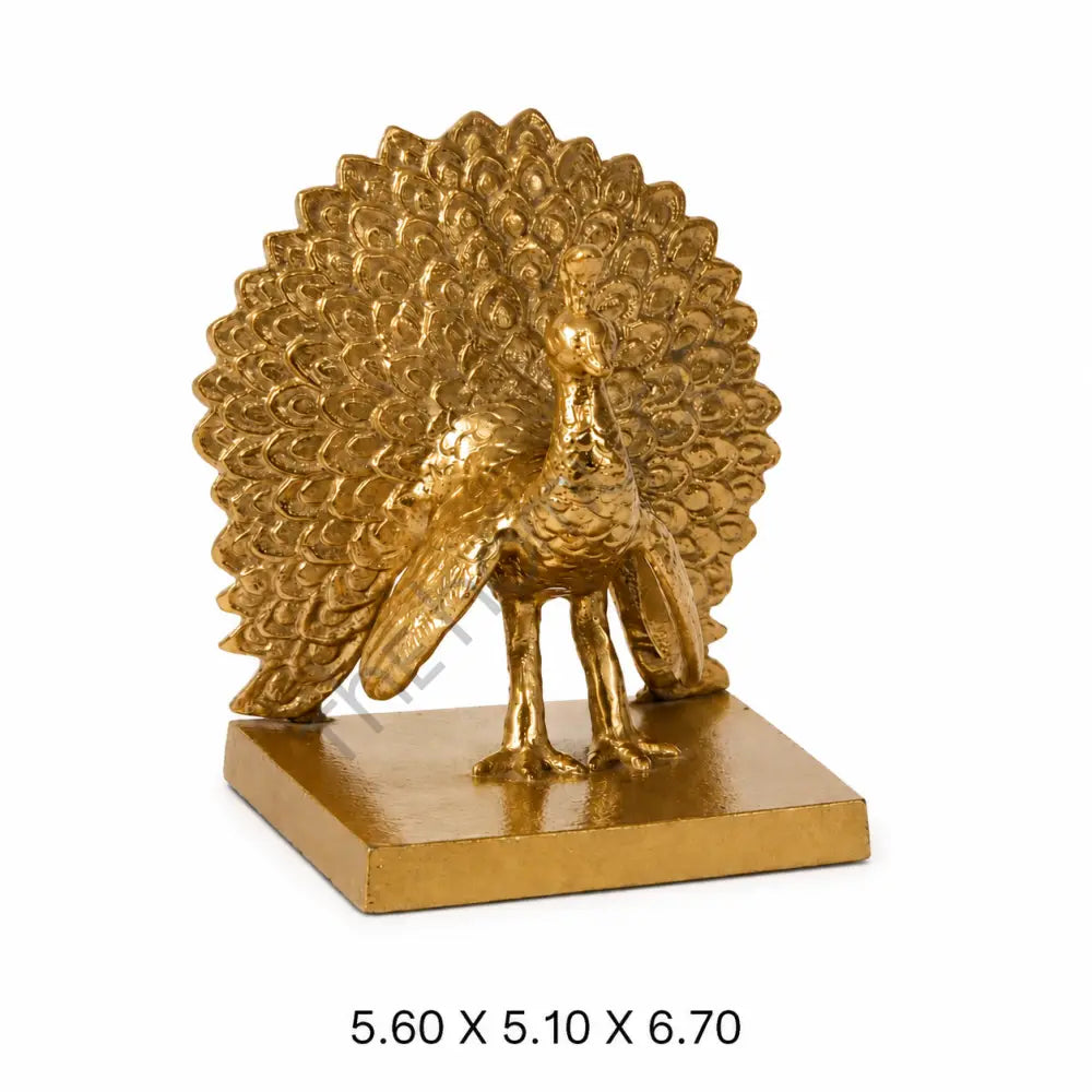 Elegant golden peacock decorative showpiece with a luxurious gold finish and intricate feather detailing for home and office decor. - 3