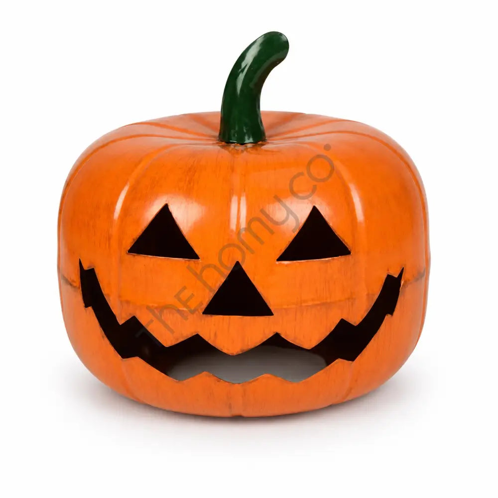 Classic orange Halloween jack-o-lantern pumpkin decoration with carved face for festive home decor.