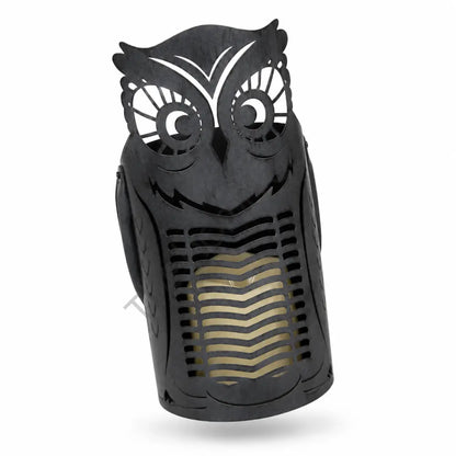 Black metal owl lantern candle holder with intricate cutout detailing for Halloween home decor. - 2