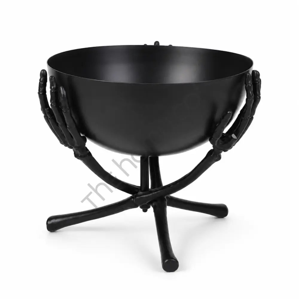 Black skeleton hand candy bowl stand with a matte finish for Halloween gothic decor.