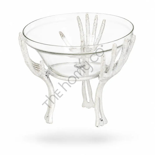 Halloween skeleton hand glass serving bowl for spooky party table decor. - 2