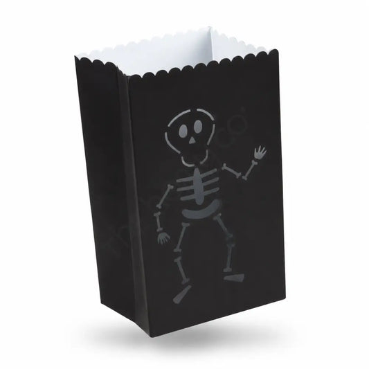 Black metal skeleton luminary lantern bag for Halloween candle decor. - 2