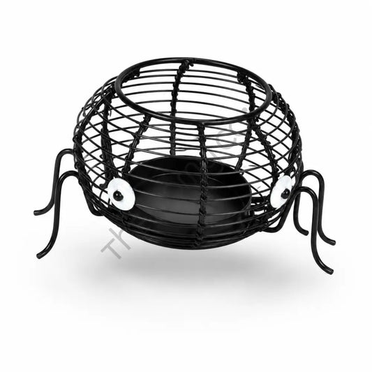 Black metal spider-shaped wire tealight candle holder for spooky Halloween home decor. - 2