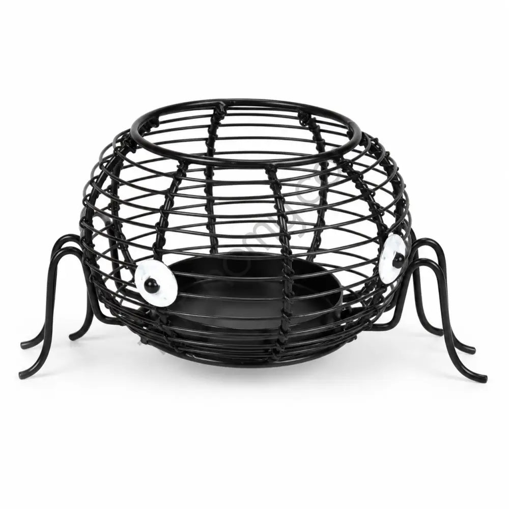 Black metal spider-shaped wire tealight candle holder for spooky Halloween home decor.