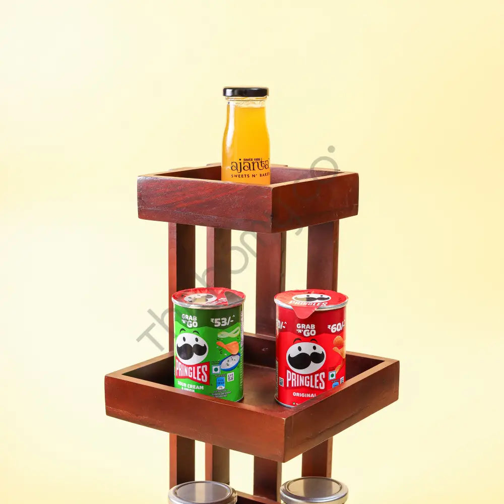 Handcrafted 3-tier wooden serving and display stand for kitchen counter and table organization. - 3