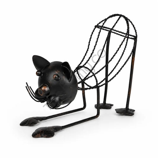 Handcrafted black metal mouse sculpture with artistic wire body and rustic finish for home and garden decor. - 2