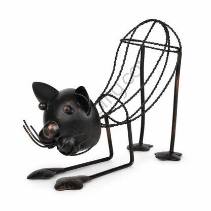 Handcrafted black metal mouse sculpture with artistic wire body and rustic finish for home and garden decor.