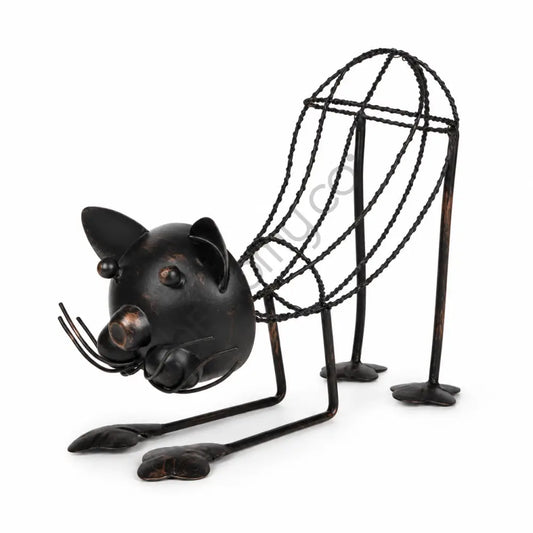 Handcrafted black metal mouse sculpture with artistic wire body and rustic finish for home and garden decor.