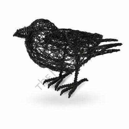 Handcrafted black wire bird sculpture with minimalist woven metal design for modern tabletop decor. - 2