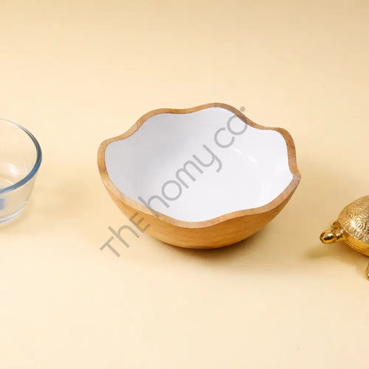 Handcrafted Wooden Bowl with Decorative Decaling | Scalloped Serving & Fruit Bowl - Wooden Bowl