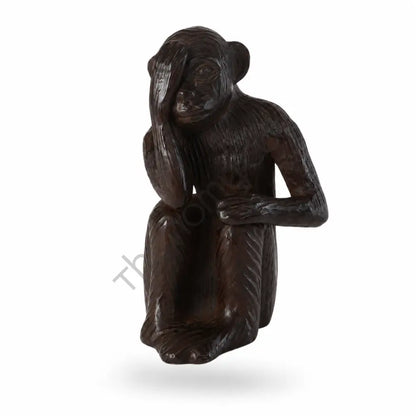 Handcrafted wooden monkey figurine with rich finish and expressive detailing for home or office decor. - 3