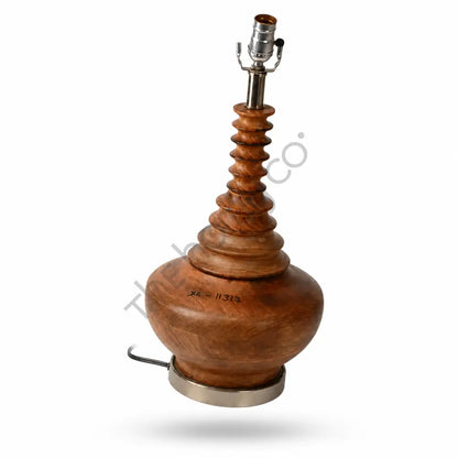 Handcrafted wooden table lamp base with natural wood grain and a sturdy metal base for rustic interior decor. - 2