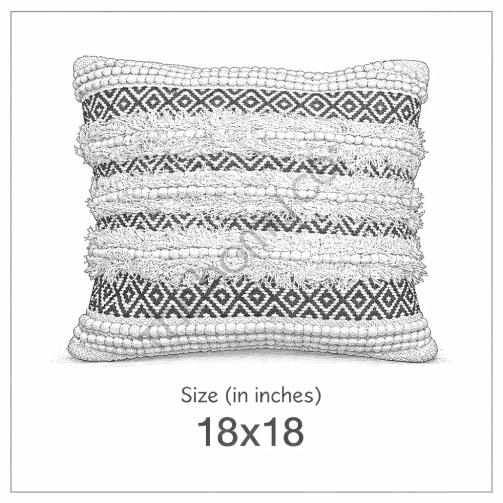 Handwoven black and white geometric cotton cushion cover with tufted textures for boho home decor. - 4