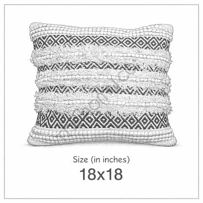 Handwoven black and white geometric cotton cushion cover with tufted textures for boho home decor. - 4