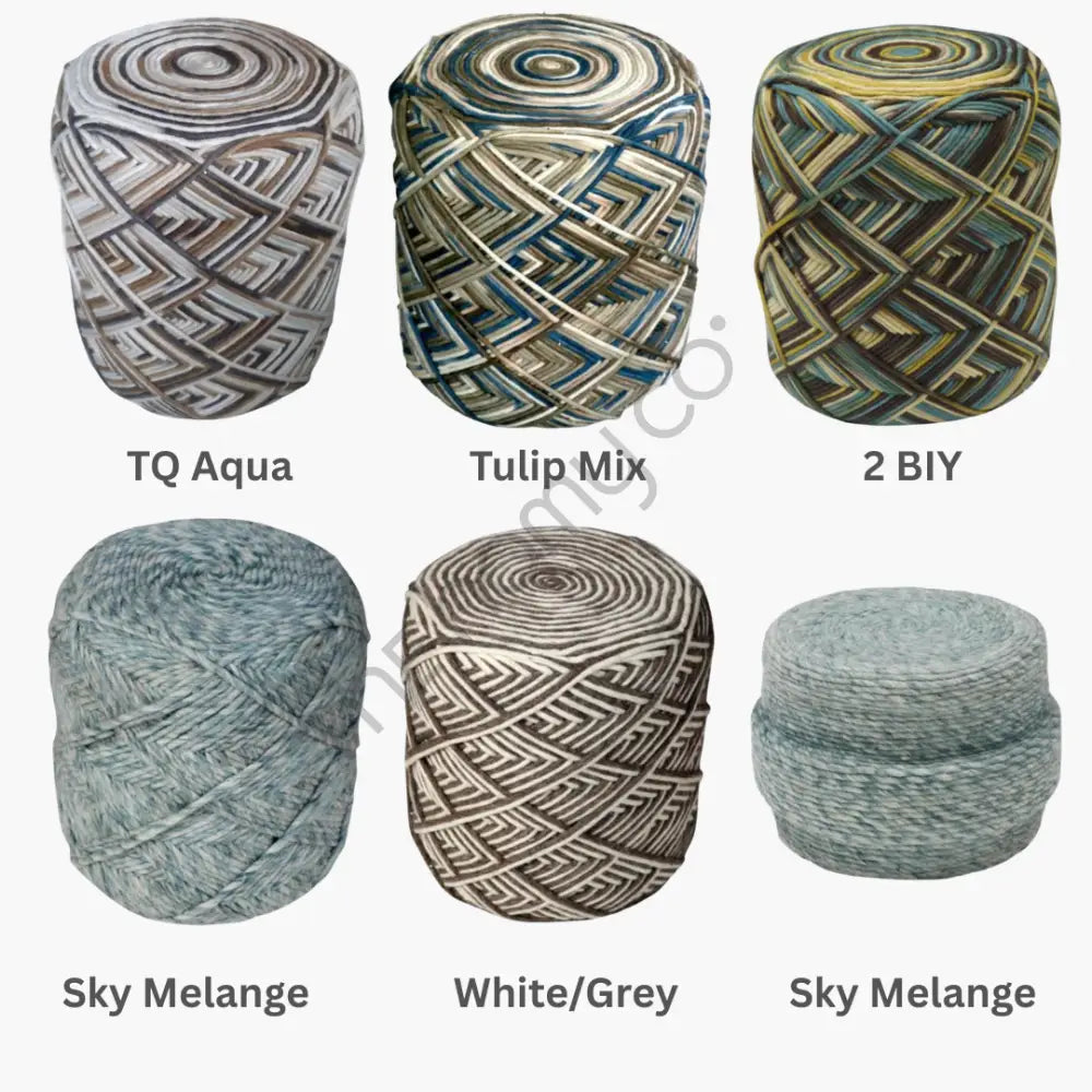 Handwoven gray chevron wool pouf floor seating stool for modern living room decor. - 5
